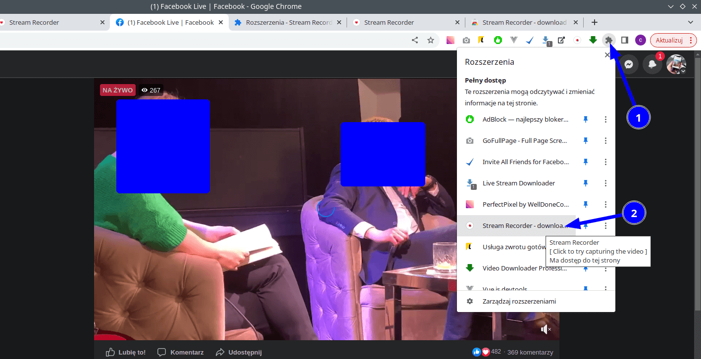 nagrywanie live na facebooku za pomocą wtyczki (1)